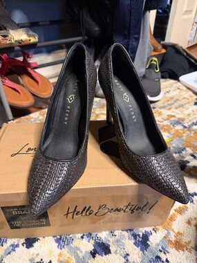 Katy Perry Collections Black Woven Pointed-Toe Heels